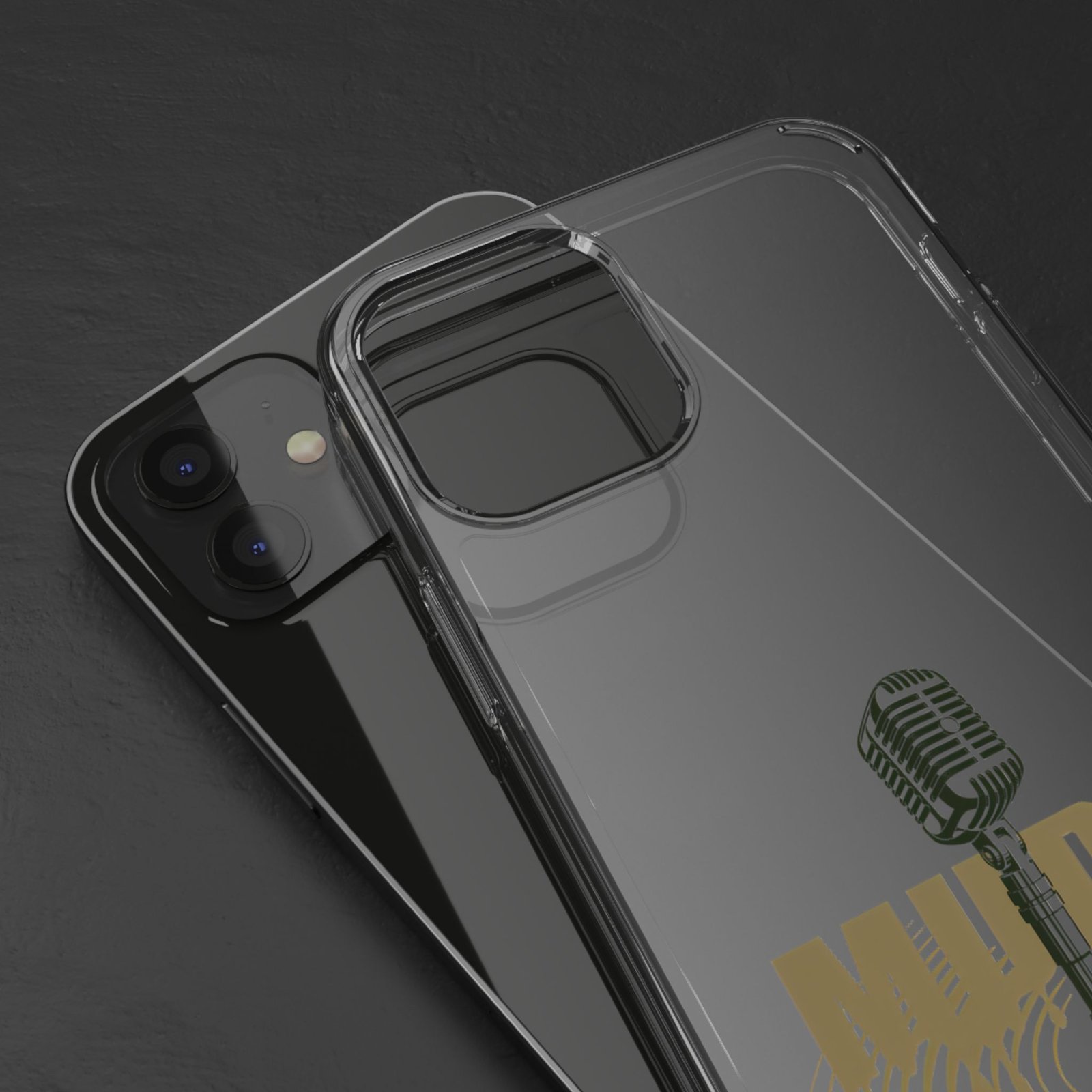 Clear Phone Case – 'Muddy Waters' Vintage Microphone Design - Image 4