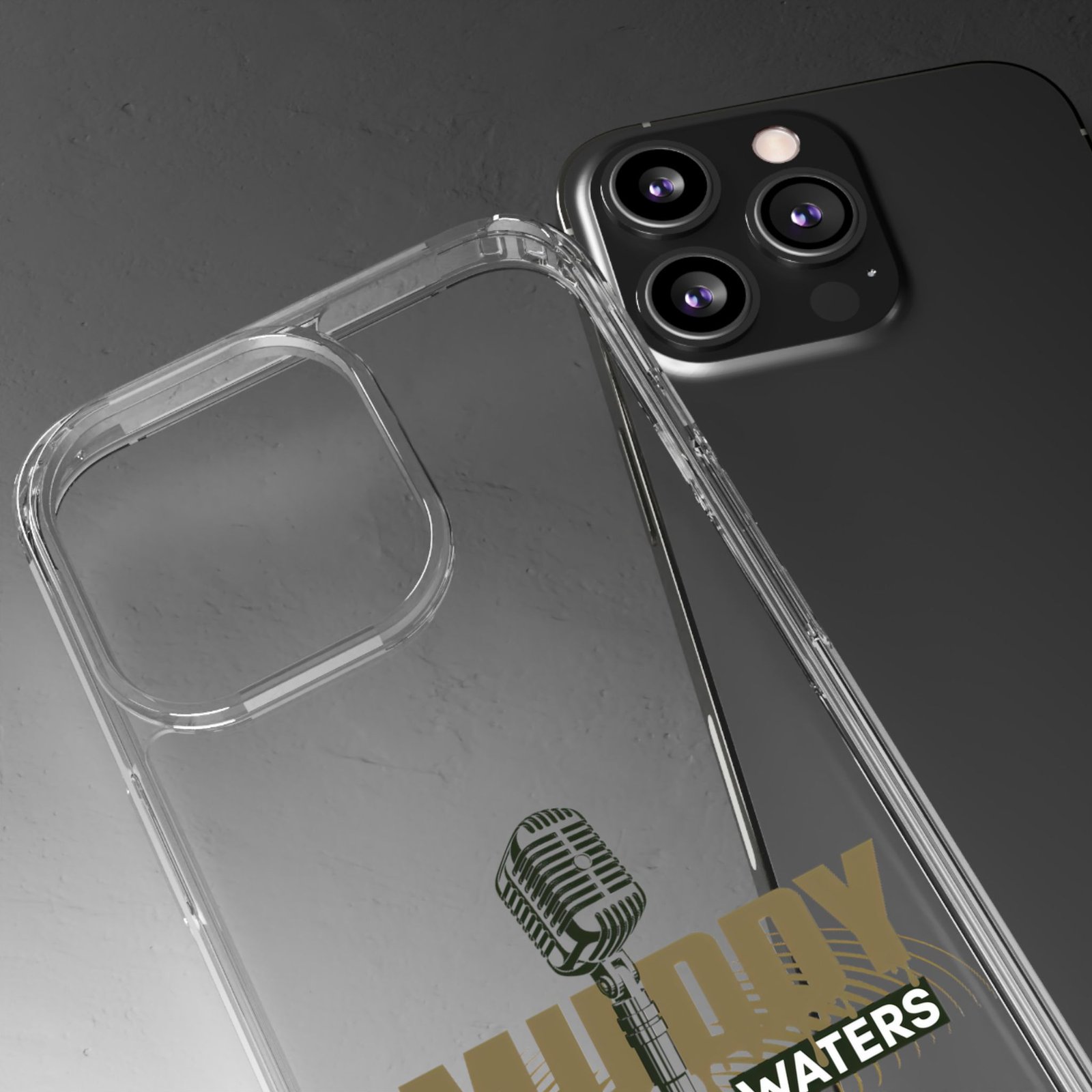 Clear Phone Case – 'Muddy Waters' Vintage Microphone Design - Image 51