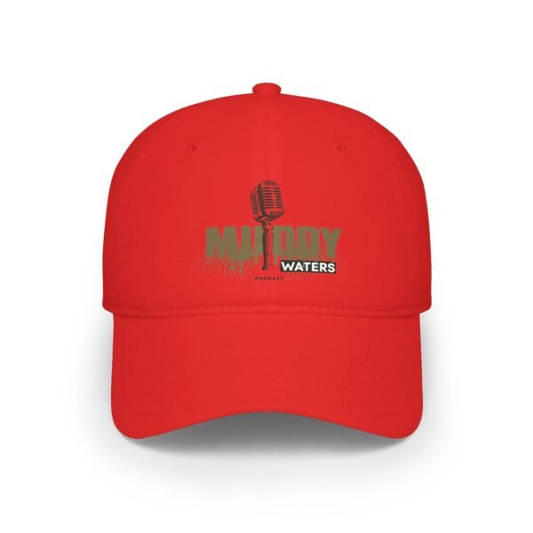 Muddy Waters Podcast Low Profile Baseball Cap - Red with Microphone Design