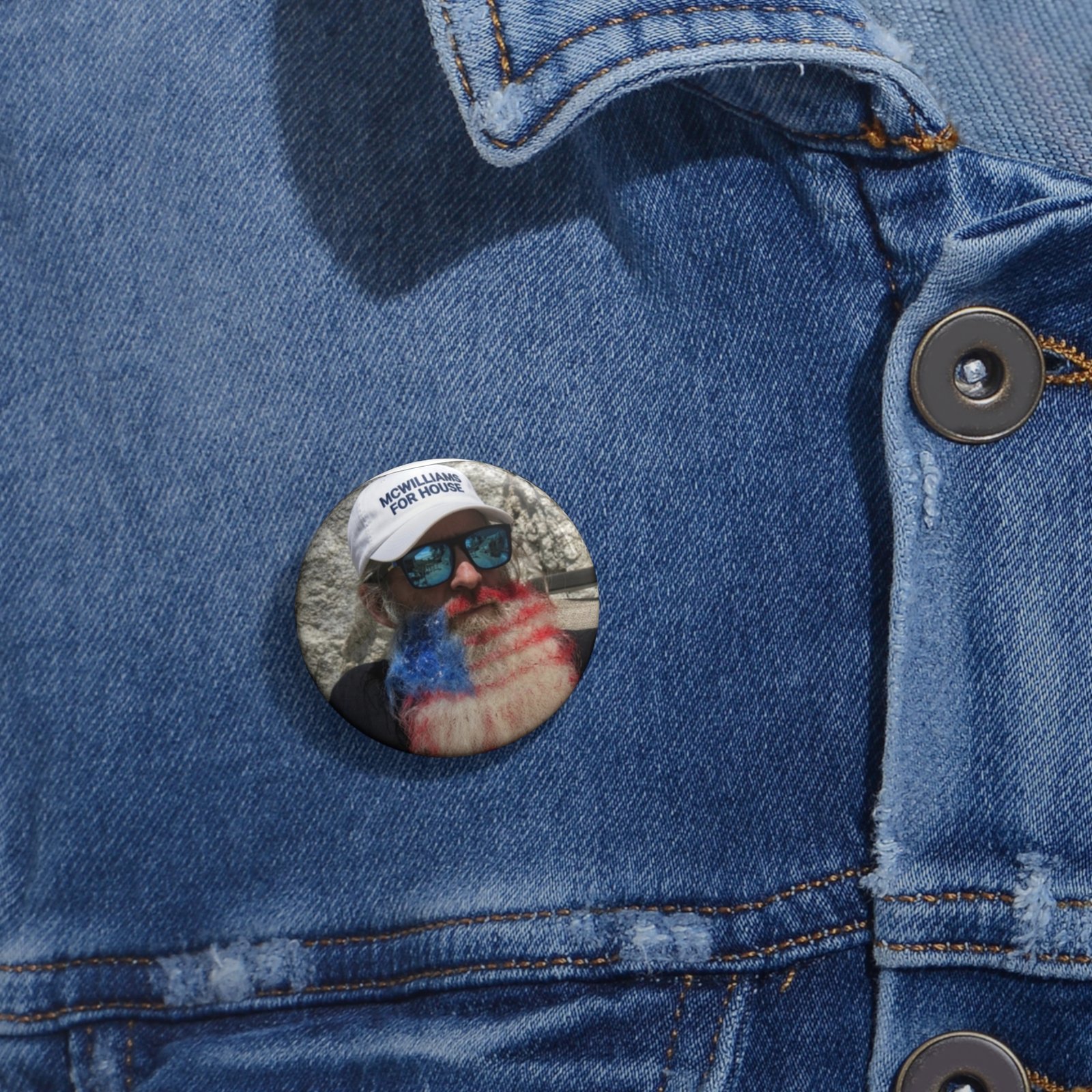 Patriotic Beard Photo Pin Button — Custom 4th of July Flag Face Button - Image 2