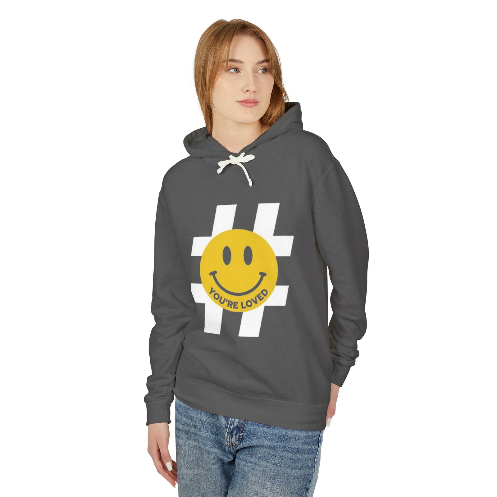 Smiley "You're Loved" Hoodie — Positive Message Lightweight Pullover - Image 2